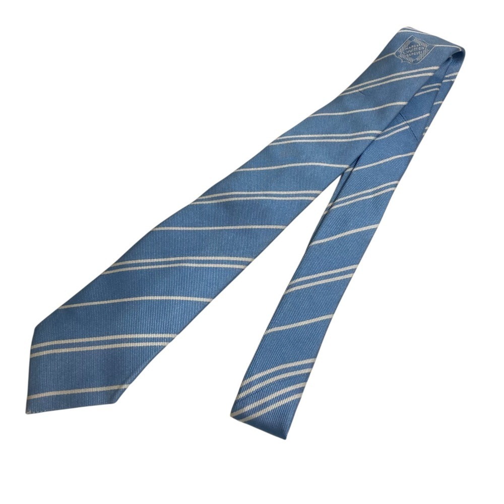 LOUIS VUITTON Louis Vuitton Crest Logo Regimental Stripe Silk Tie Blue Men's
